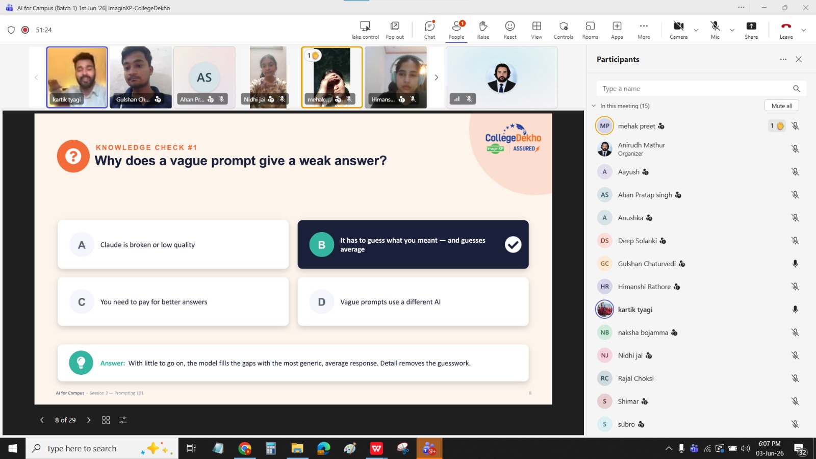 Knowledge check — why a vague prompt fails